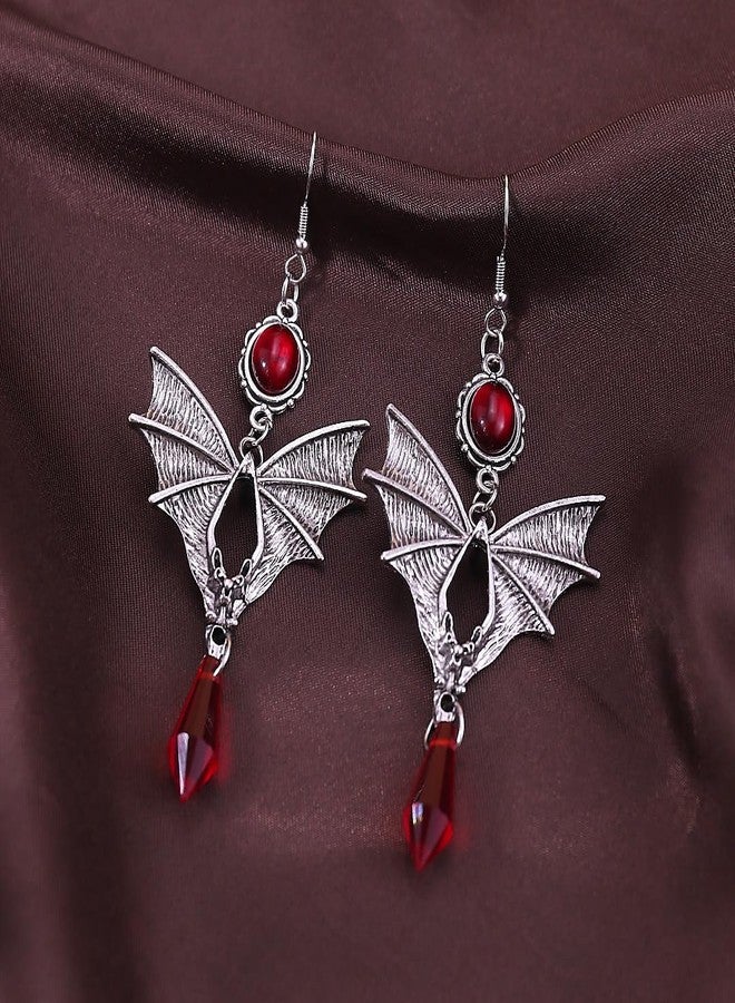 kepvrio Gothic Dark Bat Earrings for Women Halloween Red Black Zirconia Vampire Earrings Vintage Witch Accessories Halloween Vampire Cosplay Costume Spooky Party Jewelry Accessories (Style-F) - Image 3